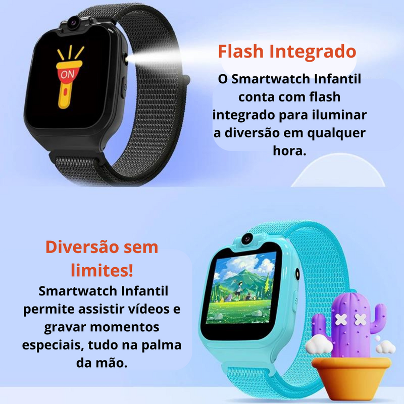 Smartwatch Infantil 1,54” com Chamadas, 16 Jogos, Câmera, Música e SOS - Presente Ideal para Crianças