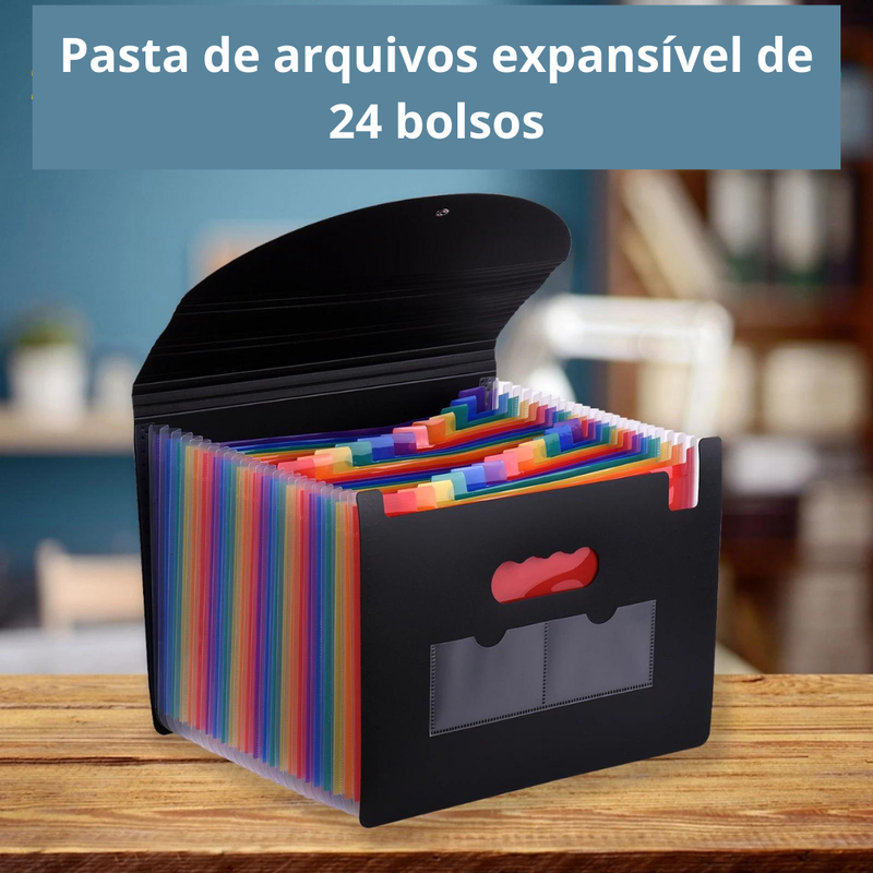 Pasta expansível de 24 bolsos com capa organizadora de arquivos sanfonada tamanho A4 para documentos em formato de carta para escritório em casa e escola