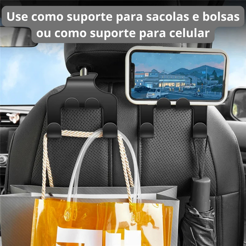 Gancho e Suporte de Celular para Encosto de Cabeça – Organize e Assista no Carro