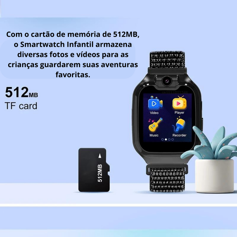 Smartwatch Infantil 1,54” com Chamadas, 16 Jogos, Câmera, Música e SOS - Presente Ideal para Crianças