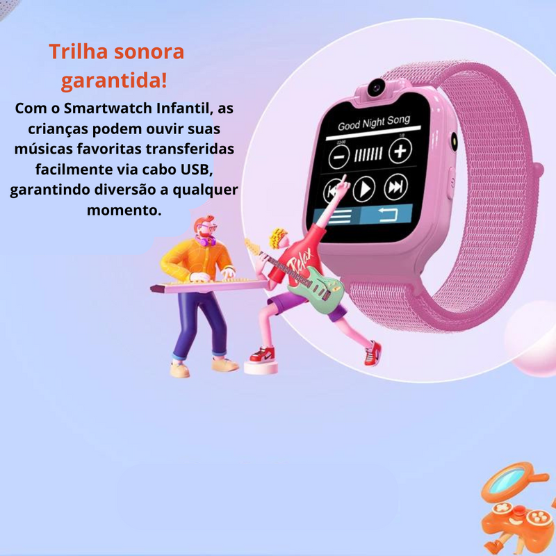 Smartwatch Infantil 1,54” com Chamadas, 16 Jogos, Câmera, Música e SOS - Presente Ideal para Crianças