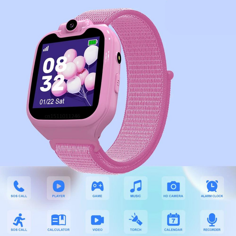 Smartwatch Infantil 1,54” com Chamadas, 16 Jogos, Câmera, Música e SOS - Presente Ideal para Crianças