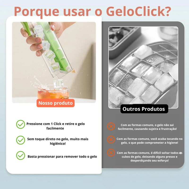 GeloClick: Bandeja de Gelo com Liberação Rápida - Solte os Cubos com Um Clique, Ideal para Cozinha e Bebidas Refrescantes