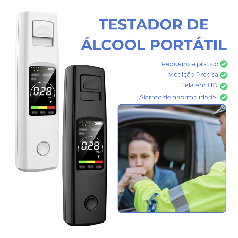 Testador de Álcool Profissional - Bafômetro Portátil de Alta Sensibilidade, sem Contato, com Carregamento USB Tipo-C