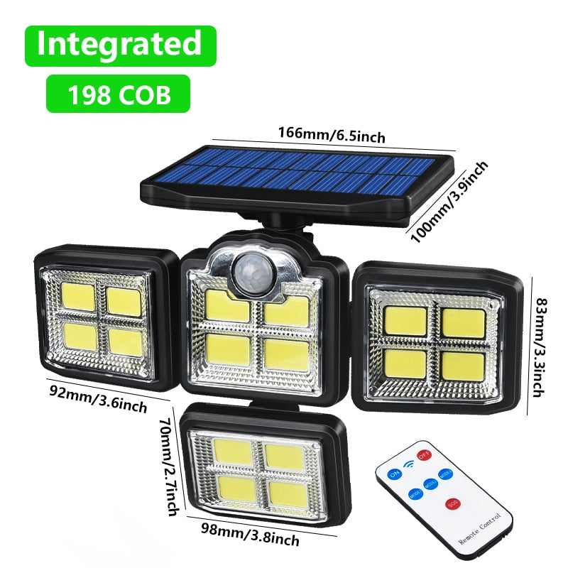 Luzes de movimento solar 192/198 LED/COB Luz solar exterior interior