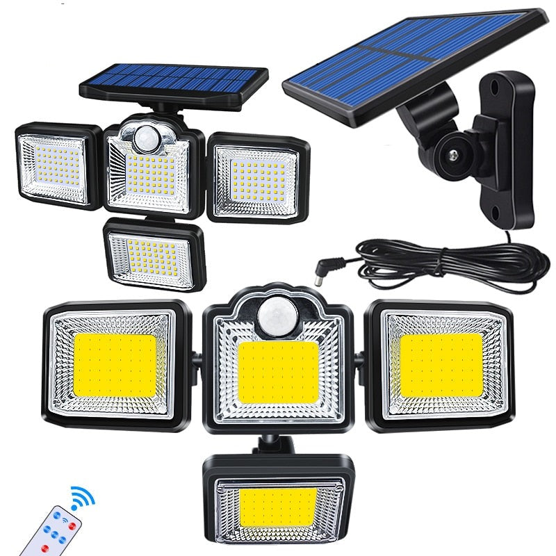 Luzes de movimento solar 192/198 LED/COB Luz solar exterior interior