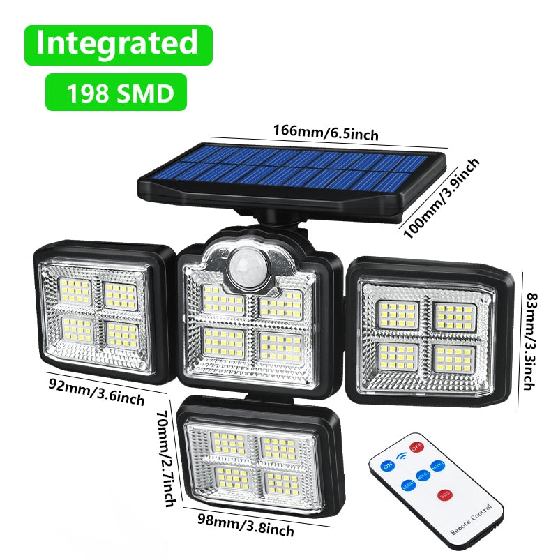 Luzes de movimento solar 192/198 LED/COB Luz solar exterior interior