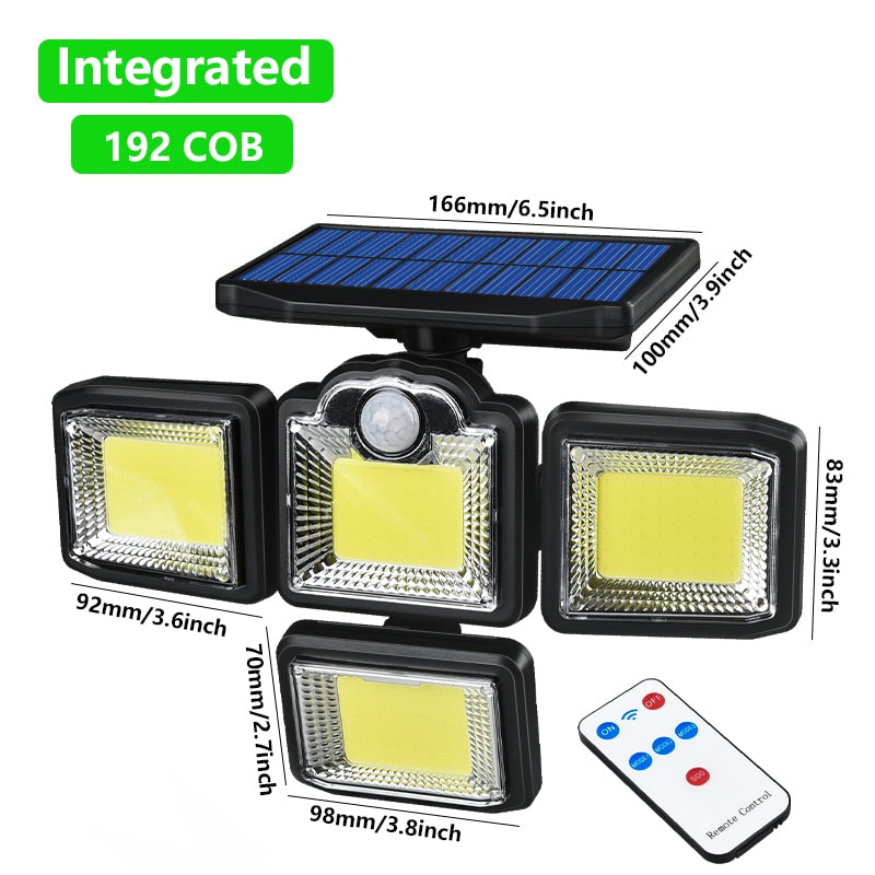 Luzes de movimento solar 192/198 LED/COB Luz solar exterior interior